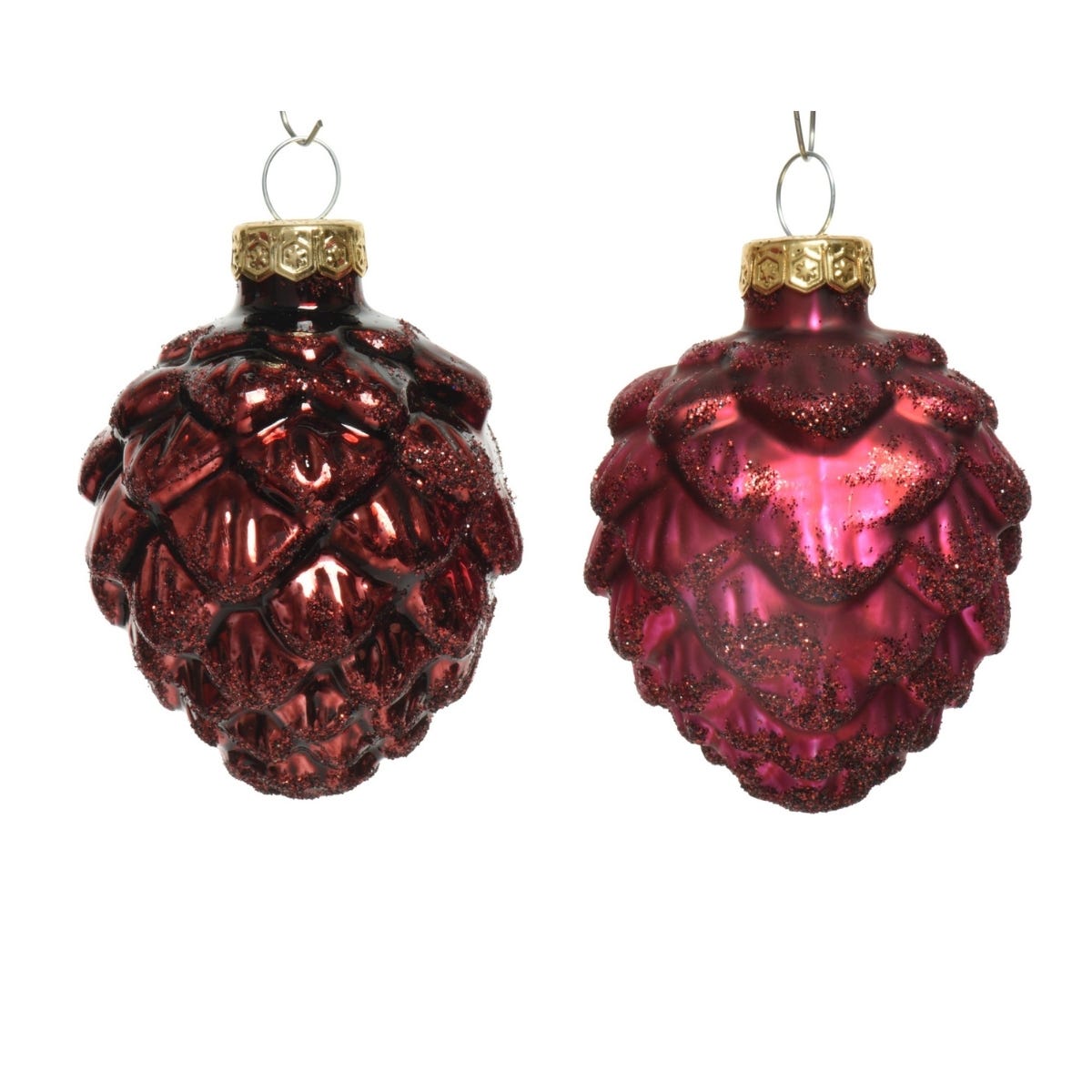 Decoris Dennenappels Glas Rood Ø 5 cm 6 Stuks