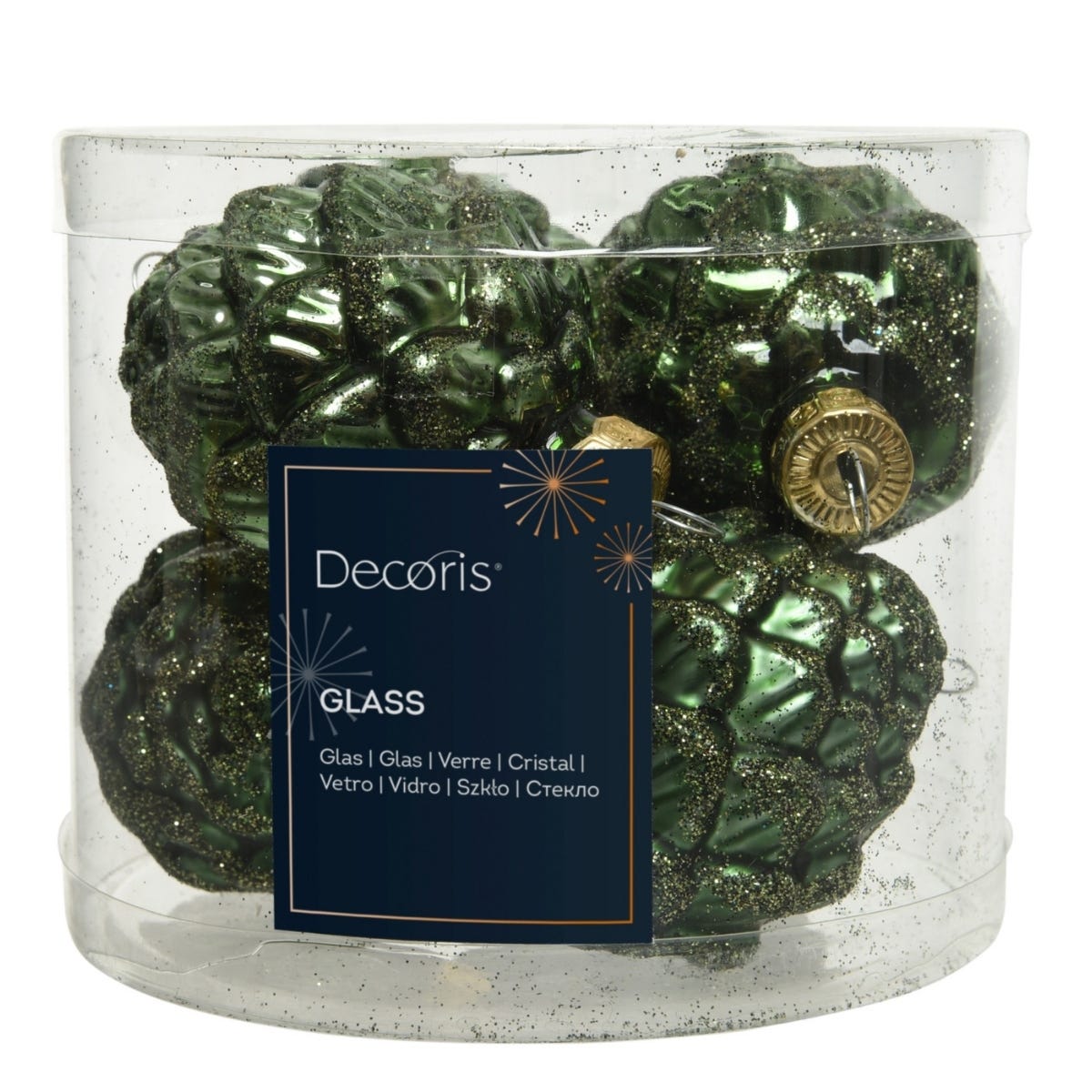 Decoris Dennenappels Glas Groen Ø 5 cm 6 Stuks