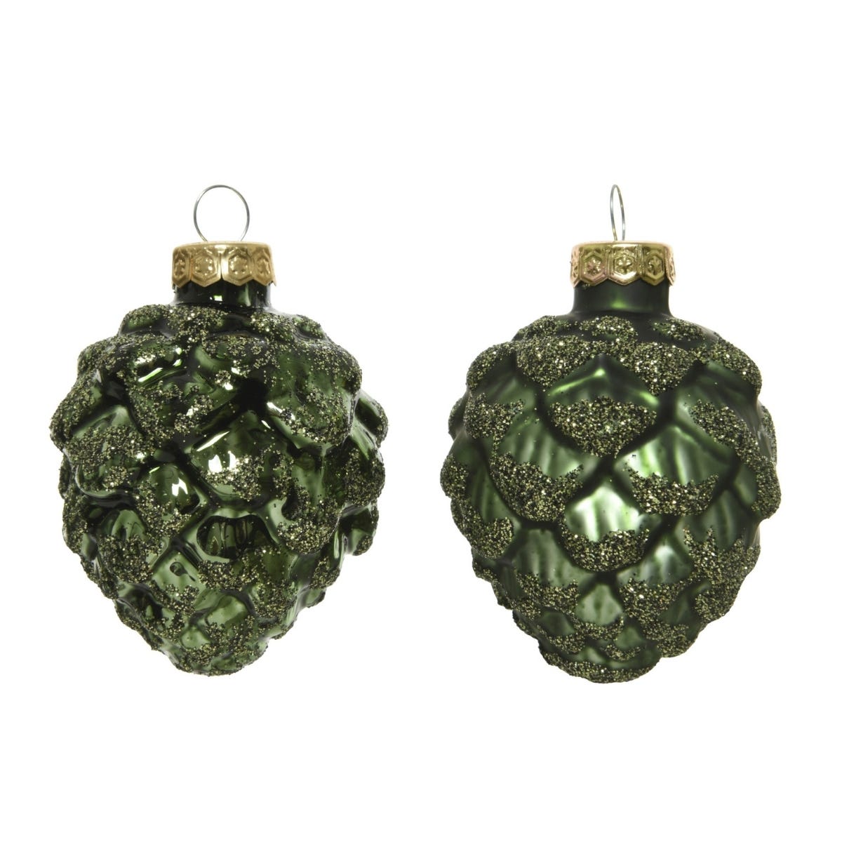 Decoris Dennenappels Glas Groen Ø 5 cm 6 Stuks