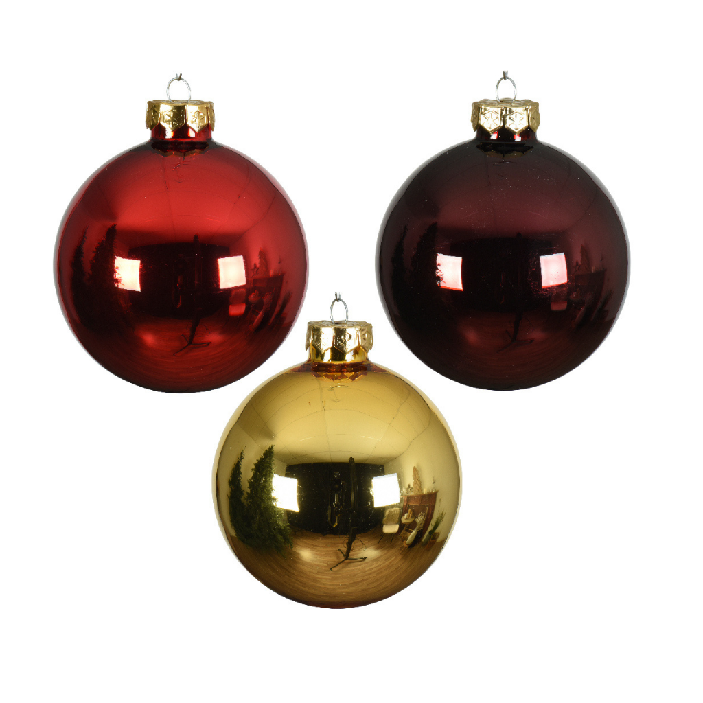 Decoris Kerstballen glas rood-goud 16 stuks Ø 8 cm
