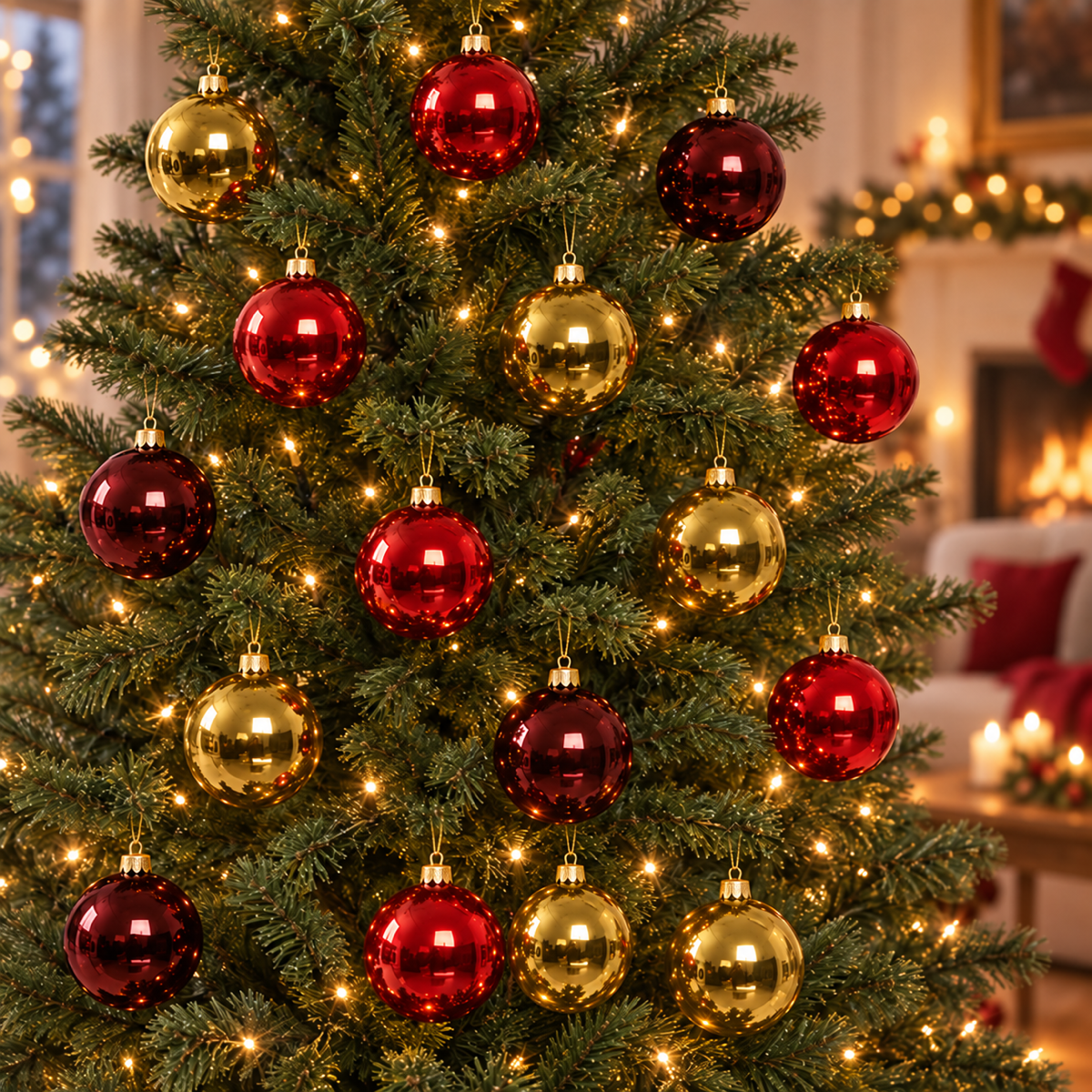 Decoris Kerstbal Glas Rood-Goud 16 stuks 8 cm