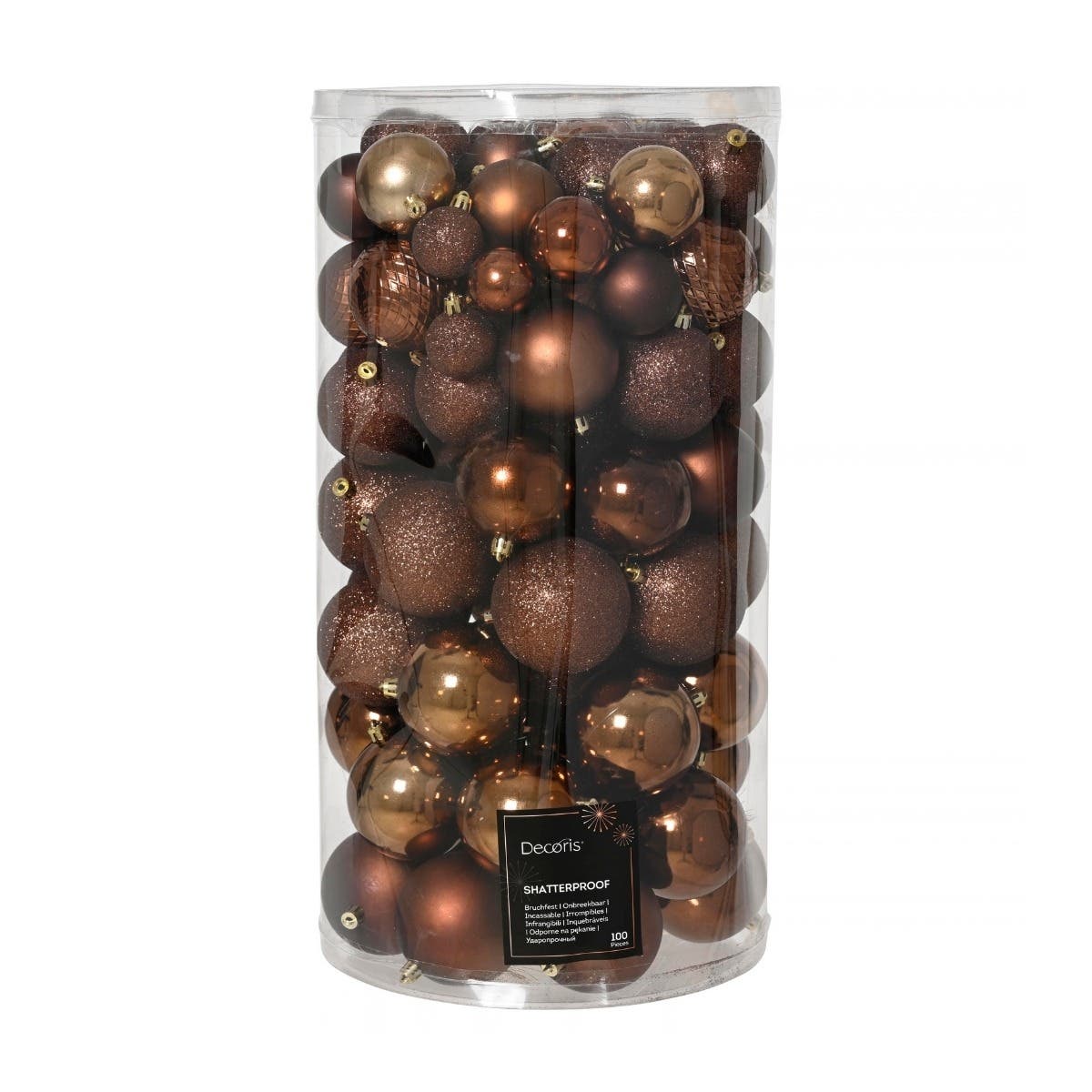 Kerstballen onbreekbaar tube 100 stuks espresso