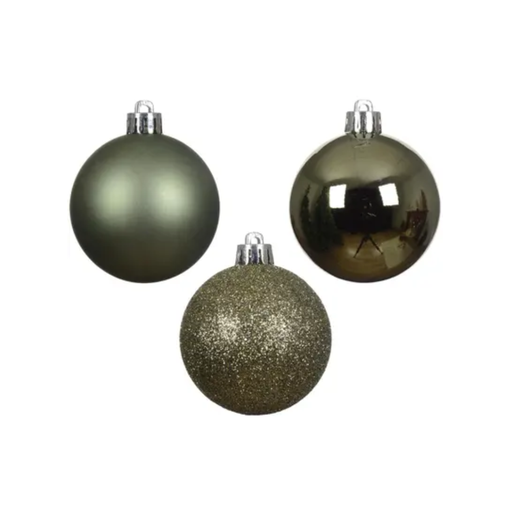 Decoris Kunststof kerstballen mix rosemary green 10 stuks