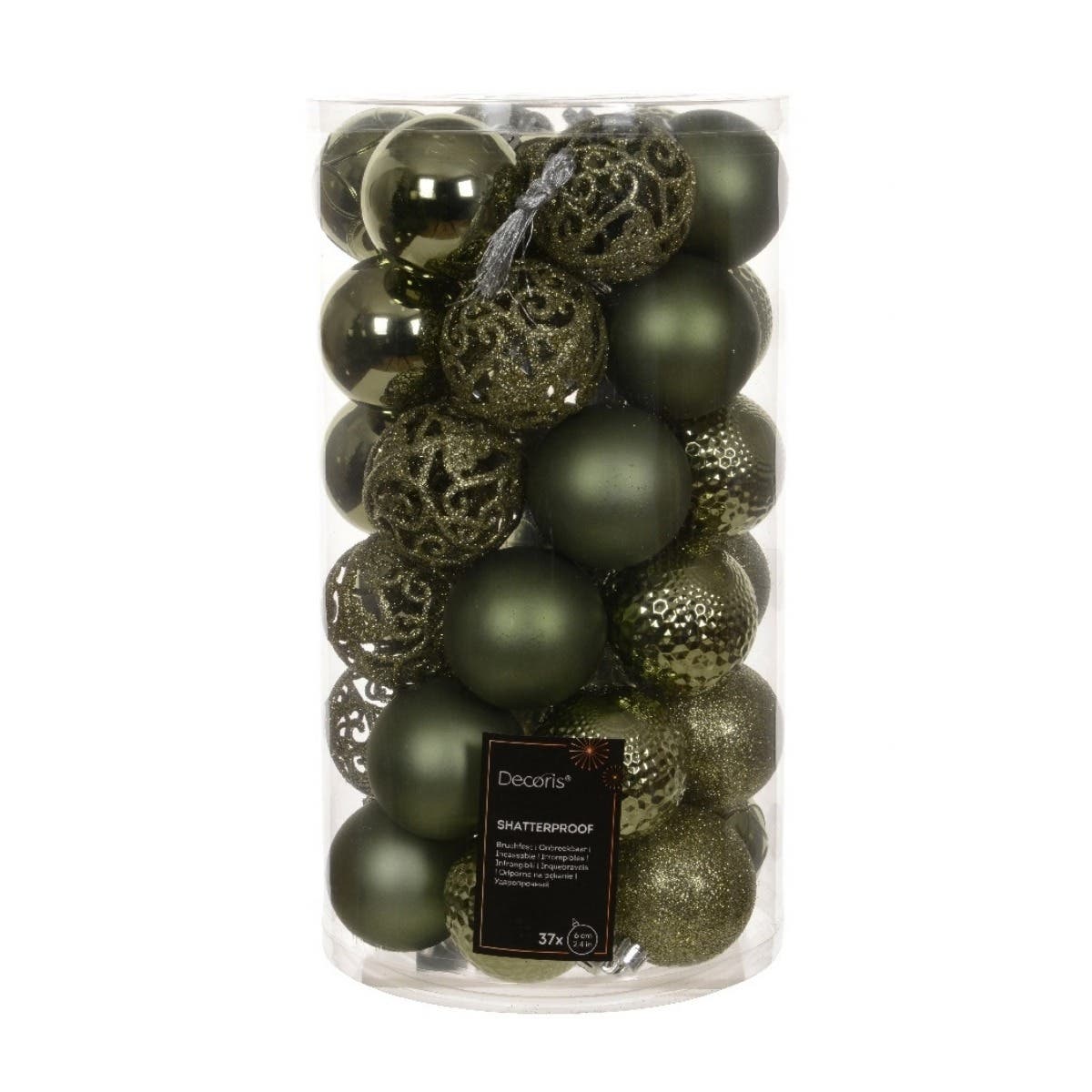 Decoris Kunststof kerstballen mix rosemary green 37 stuks