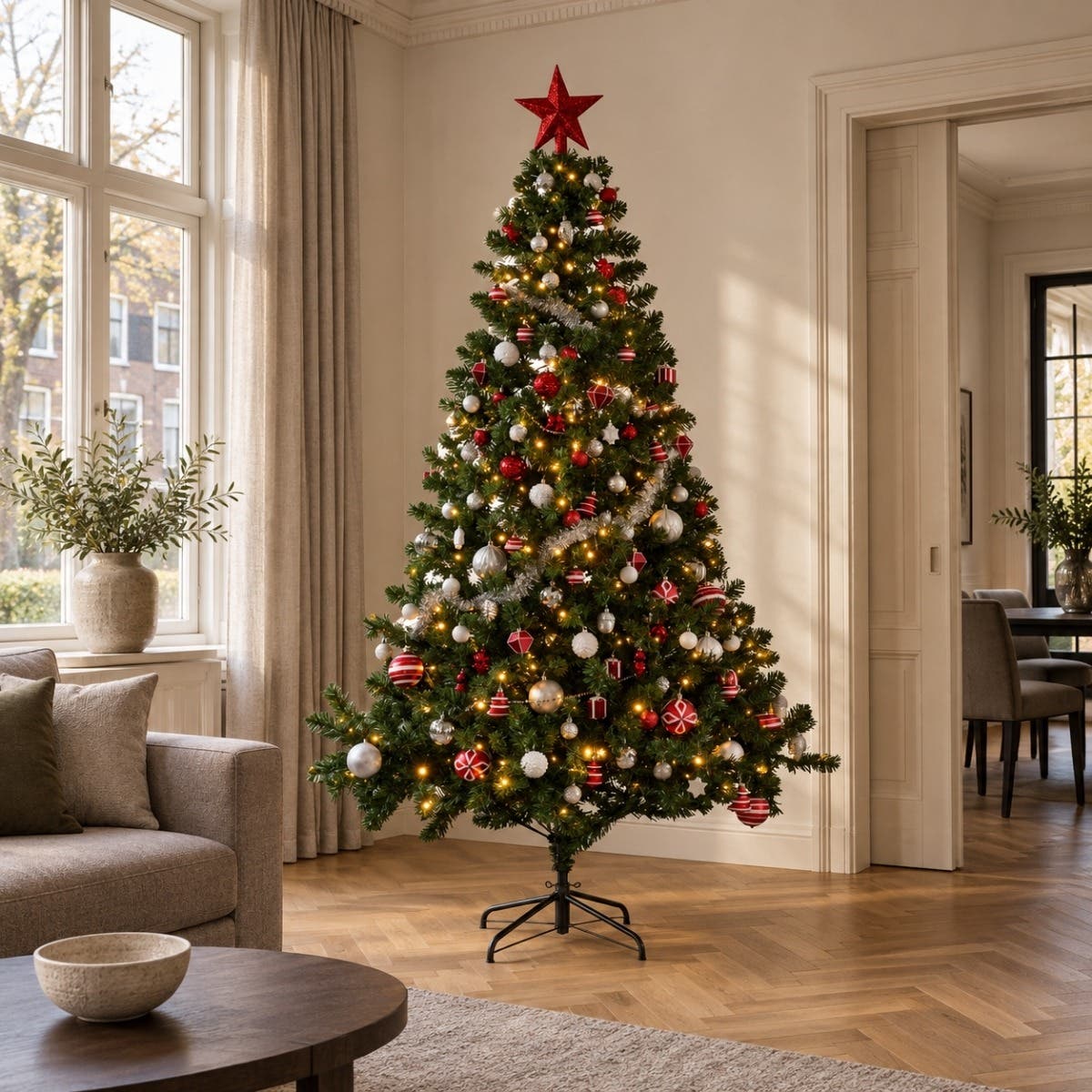 Everlands Kunstkerstboom Imperial Groen-Wit 210 x 137 cm