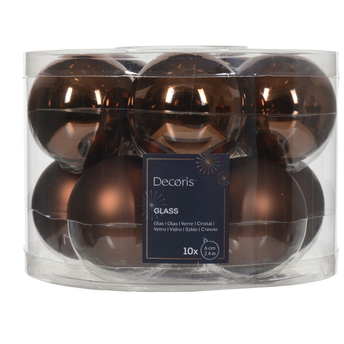 Decoris Kerstballen Glas Bruin Ø 6 cm 10 Stuks