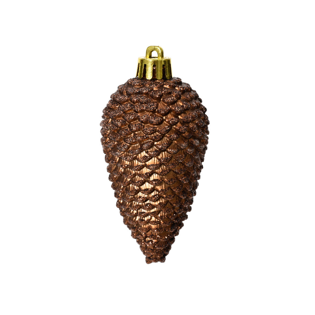 Decoris Dennenappel espresso kunststof 6 stuks 8 cm