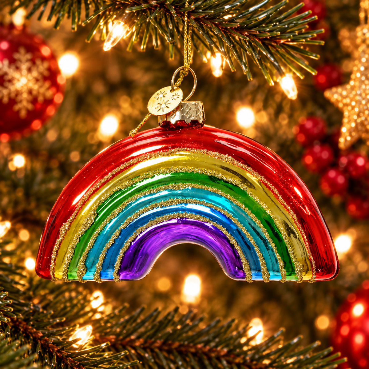Decoris Kerstornament Regenboog Glas 2.5 x 10 x 7 cm