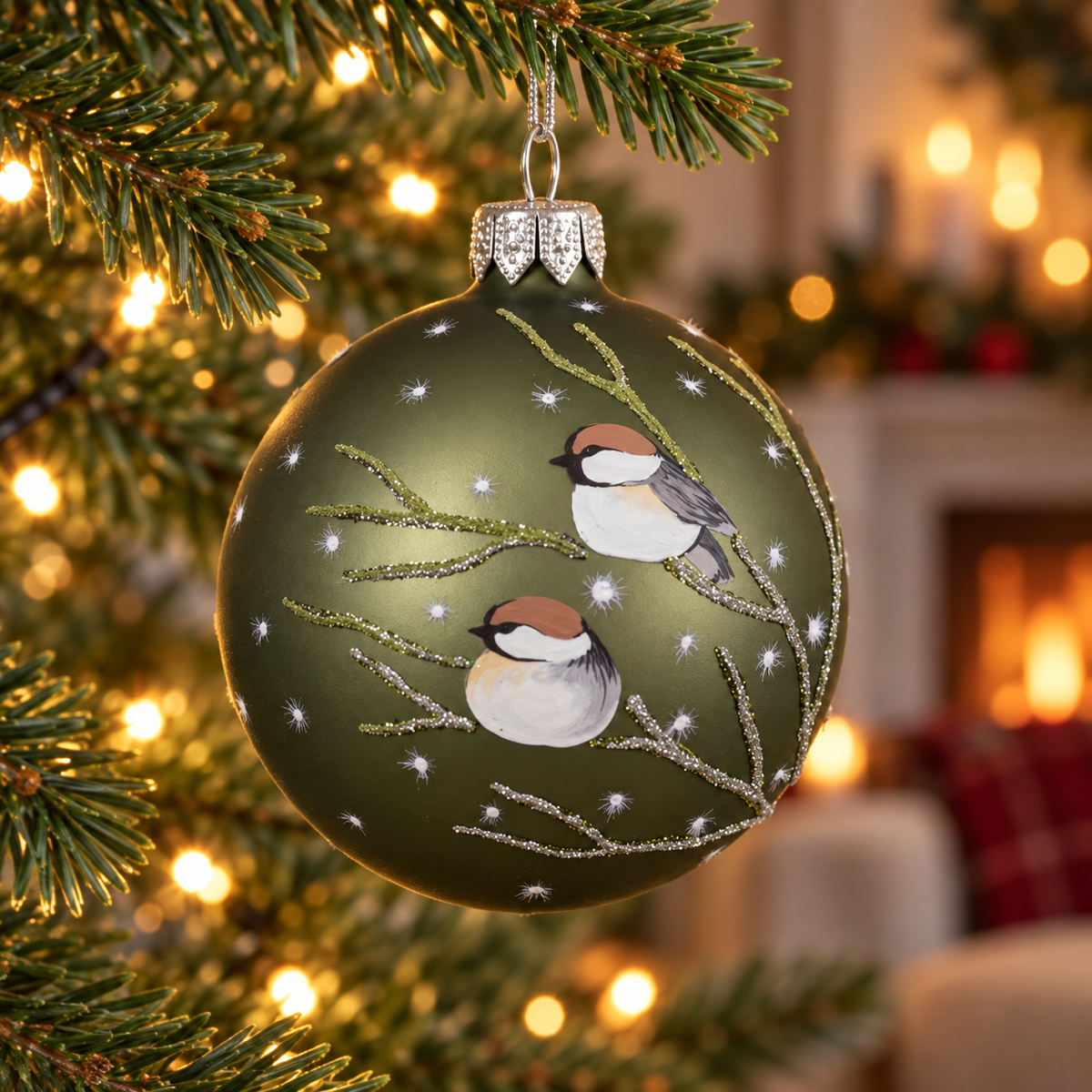 Decoris Kerstbal Glas Vogel Groen 8 cm
