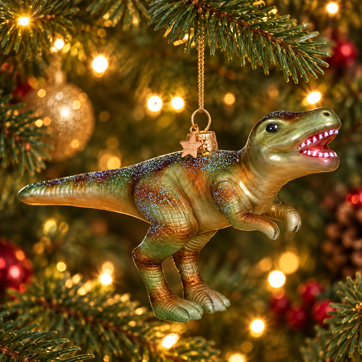 Vondels Kerstornament Dino Groen 9 cm