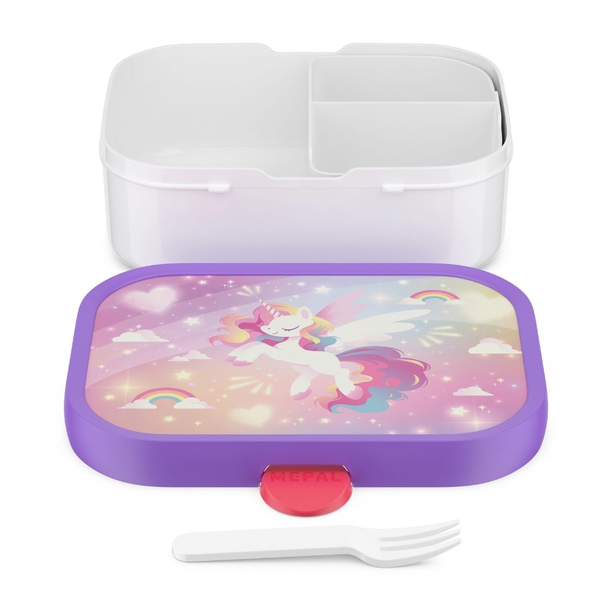 Mepal Bento Lunchbox met Vorkje Campus Unicorn Glow - Paars - 17,8 x 13,2 x 6,1 cm