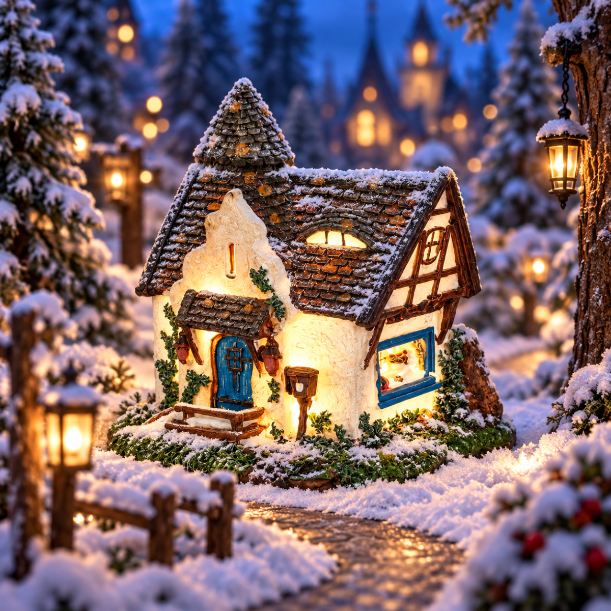 Efteling Kerstdorphuisje Huis van Roodkapje met Verlichting 9 x 8 x 9 cm