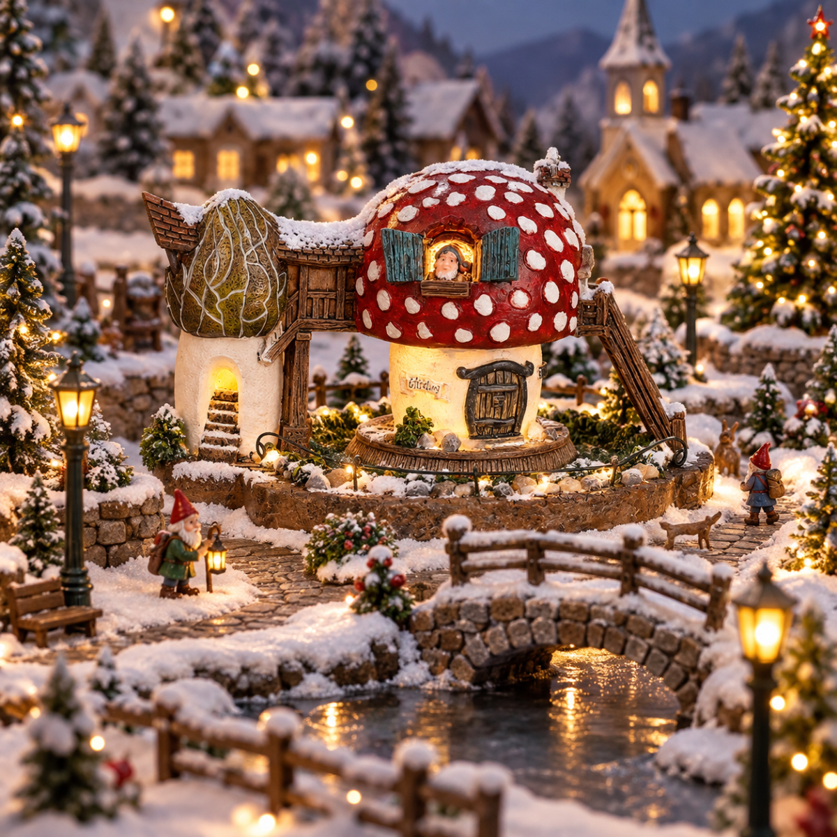 Efteling Kerstdorphuisje Kabouterhuis met Verlichting 13.5 x 9 x 7 cm