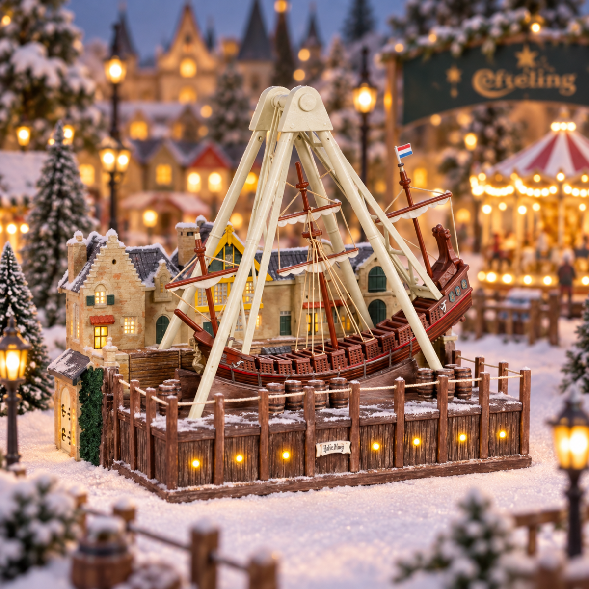 Efteling Kerstdorpminiatuur Kerstdorphuisje Halve Maen Schommelschip 29 x 21 x 26 cm