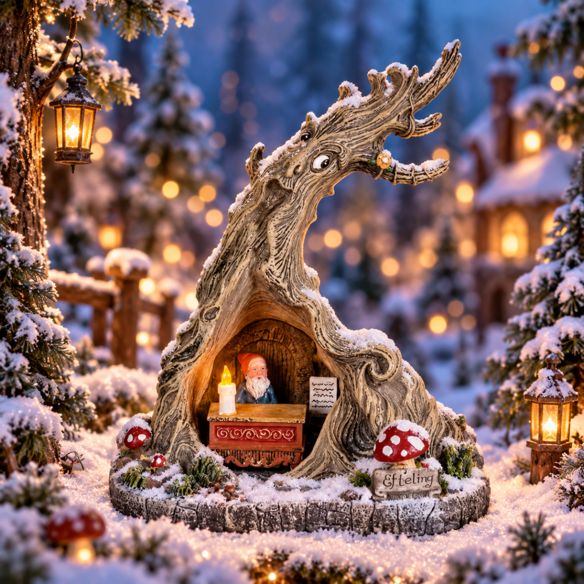 Luville Kerstdorphuisje Kabouterboom met Verlichting 14 x 12.5 x 14 cm