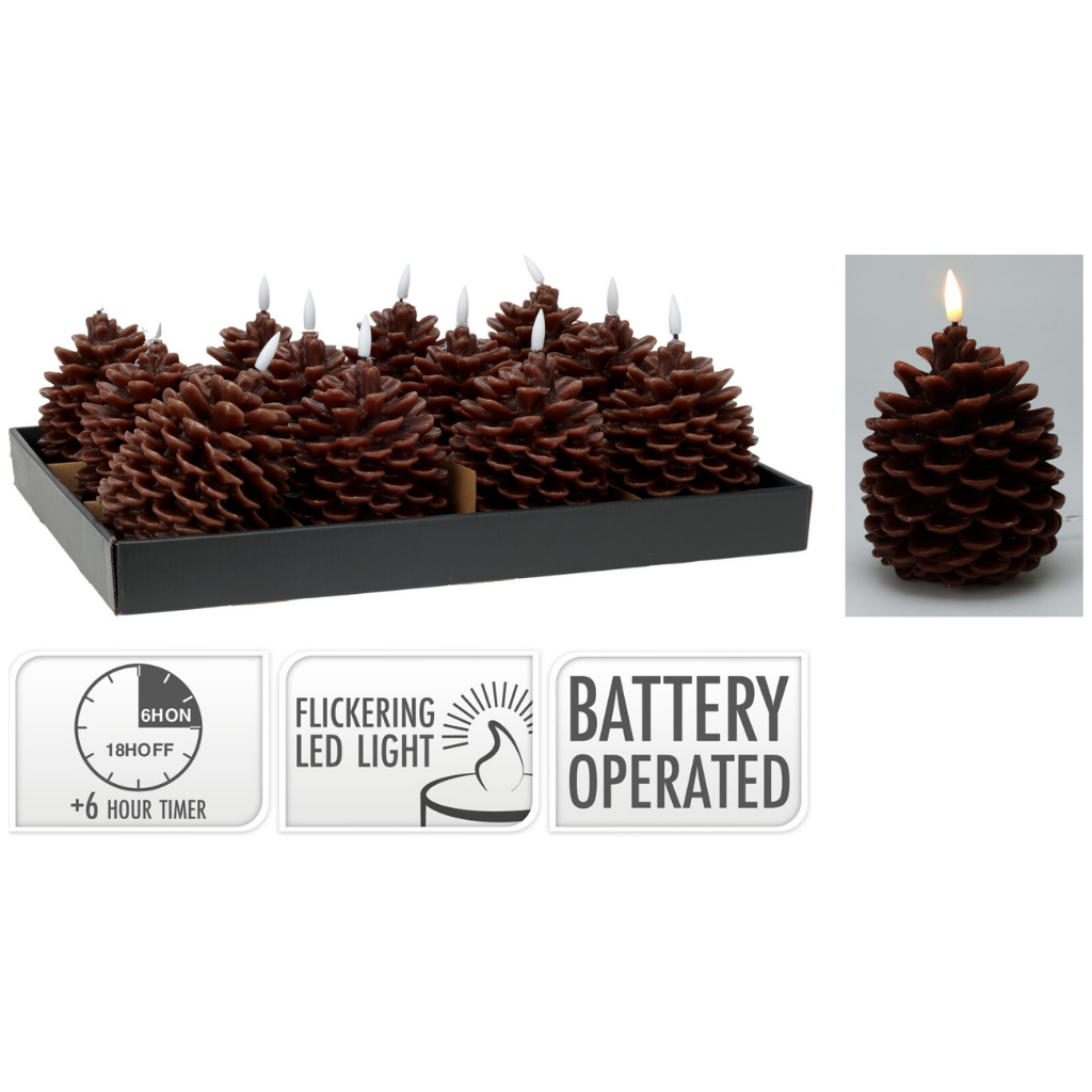 LED-kaars Dennenappel bruin 13 cm