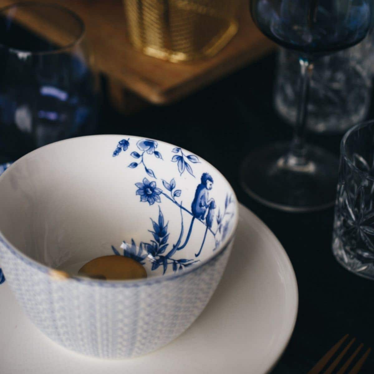 Heinen Delfts Blauw Soepkom Aapjes