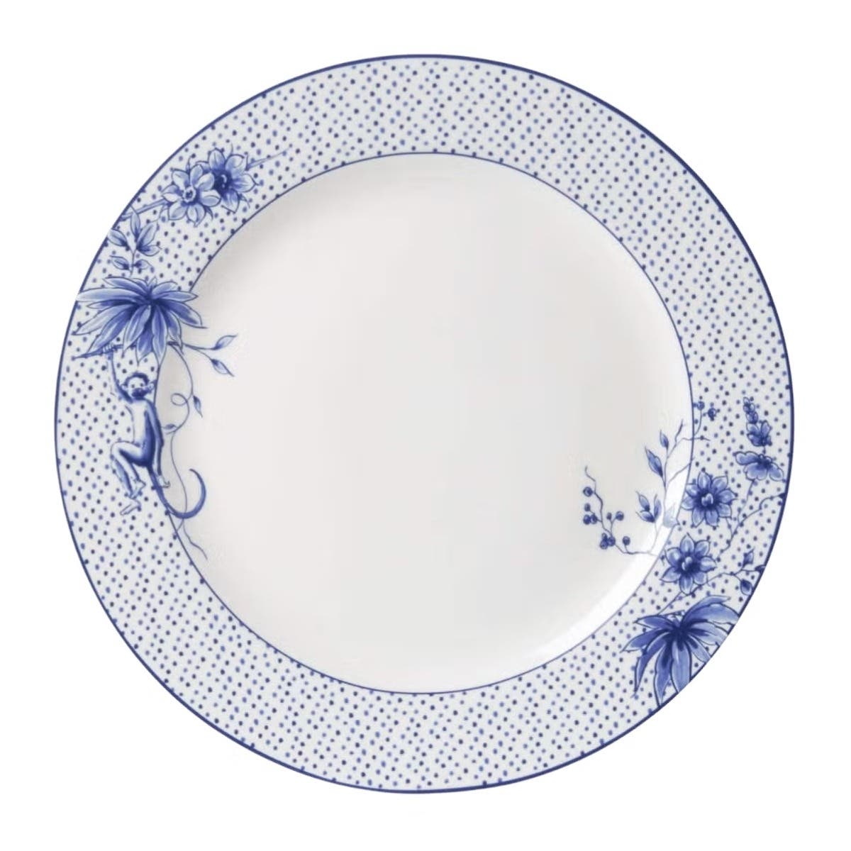 Heinen Delfts Blauw Dinerbord Aapjes