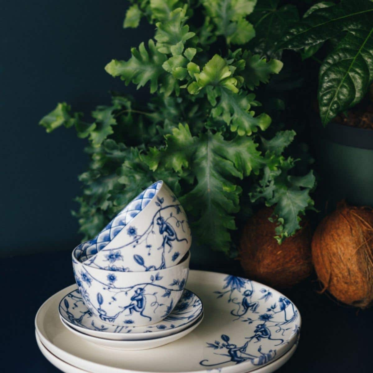 Heinen Delfts Blauw Dinerbord Aapjes Slinger