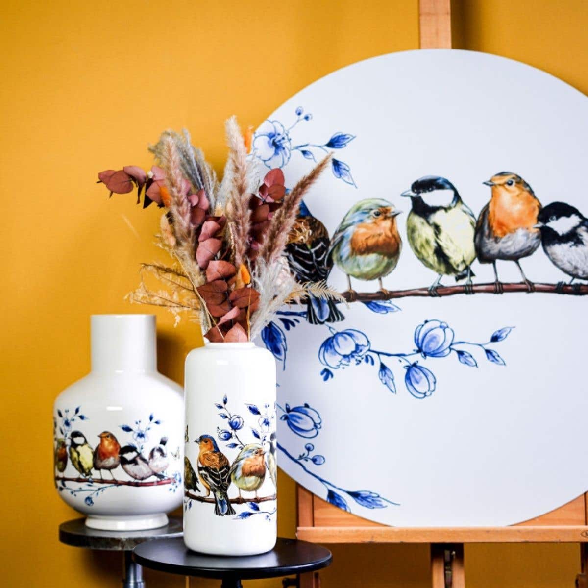 Heinen Delfts Blauw Hoge Bolvaas Bosvogels