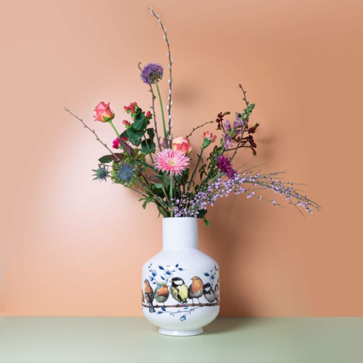 Heinen Delfts Blauw Hoge Bolvaas Bosvogels