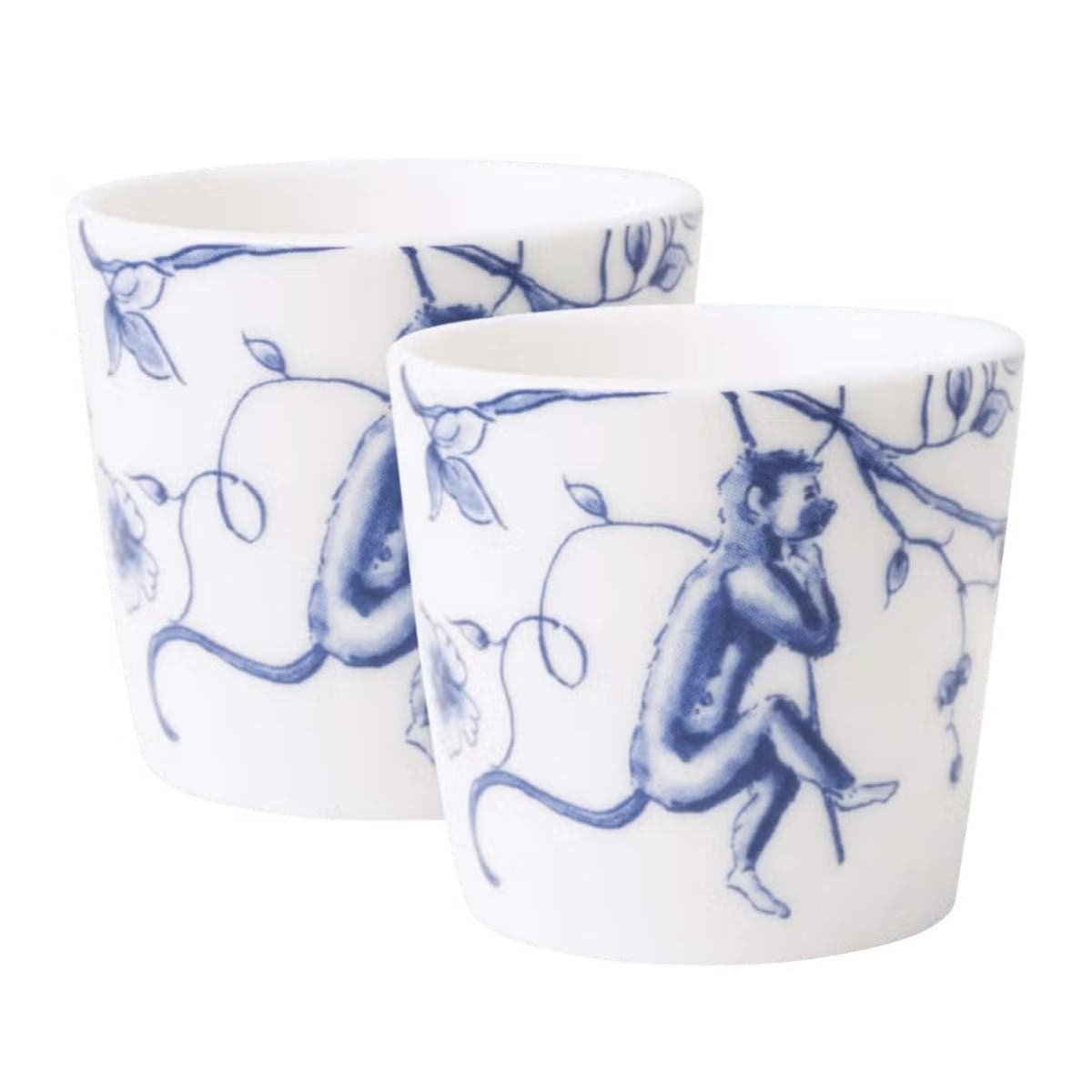 Heinen Delfts Blauw Eierdopje Aapjes Set van 2