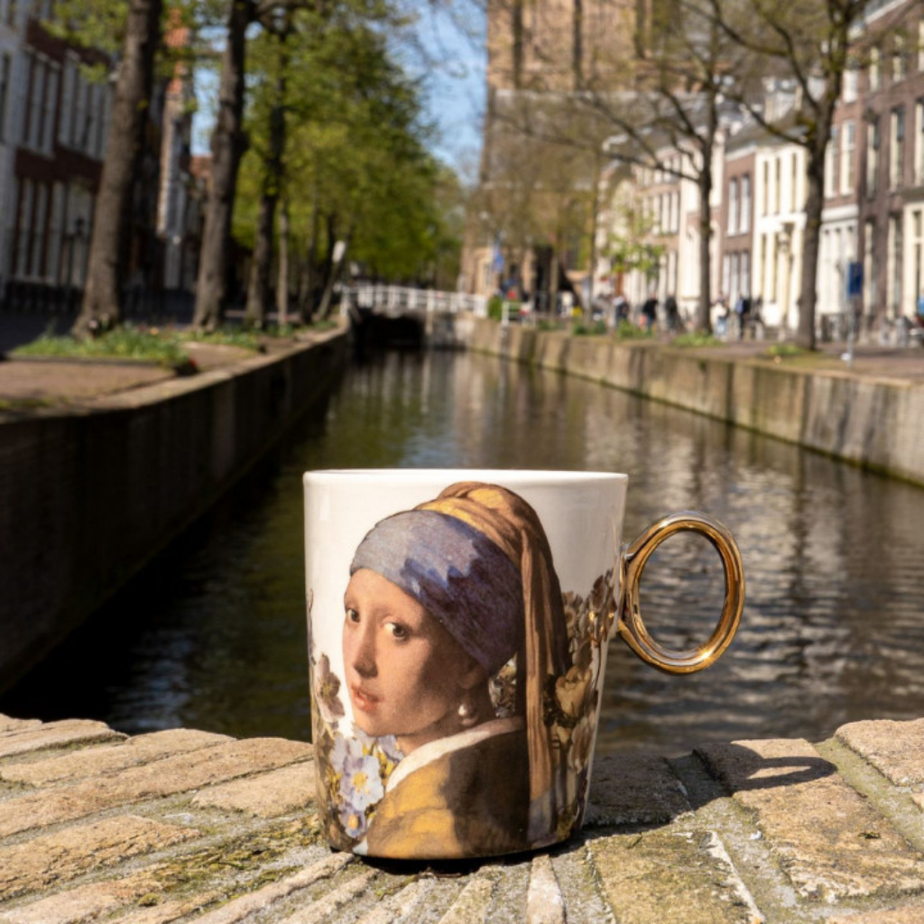 Heinen Delfts Blauw Mok Meisje met de parel pastel