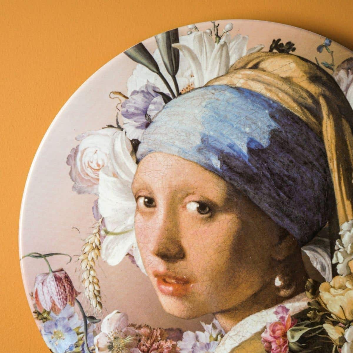 Heinen Delfts Blauw Wandbord Meisje met de Parel Pastel