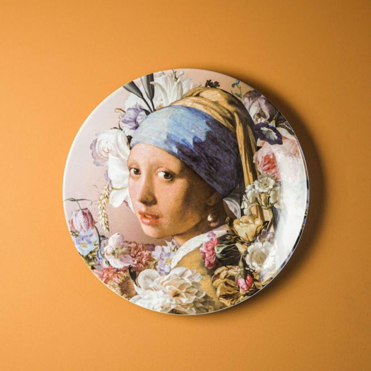 Heinen Delfts Blauw Wandbord Meisje met de Parel Pastel