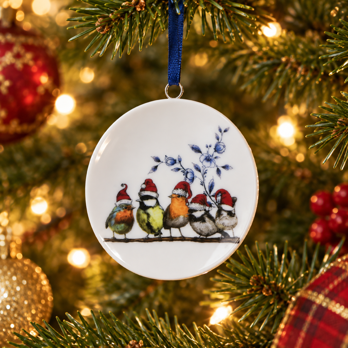 Heinen Delfts Blauw Kerstornament Bosvogels Blauw Ø 6 cm