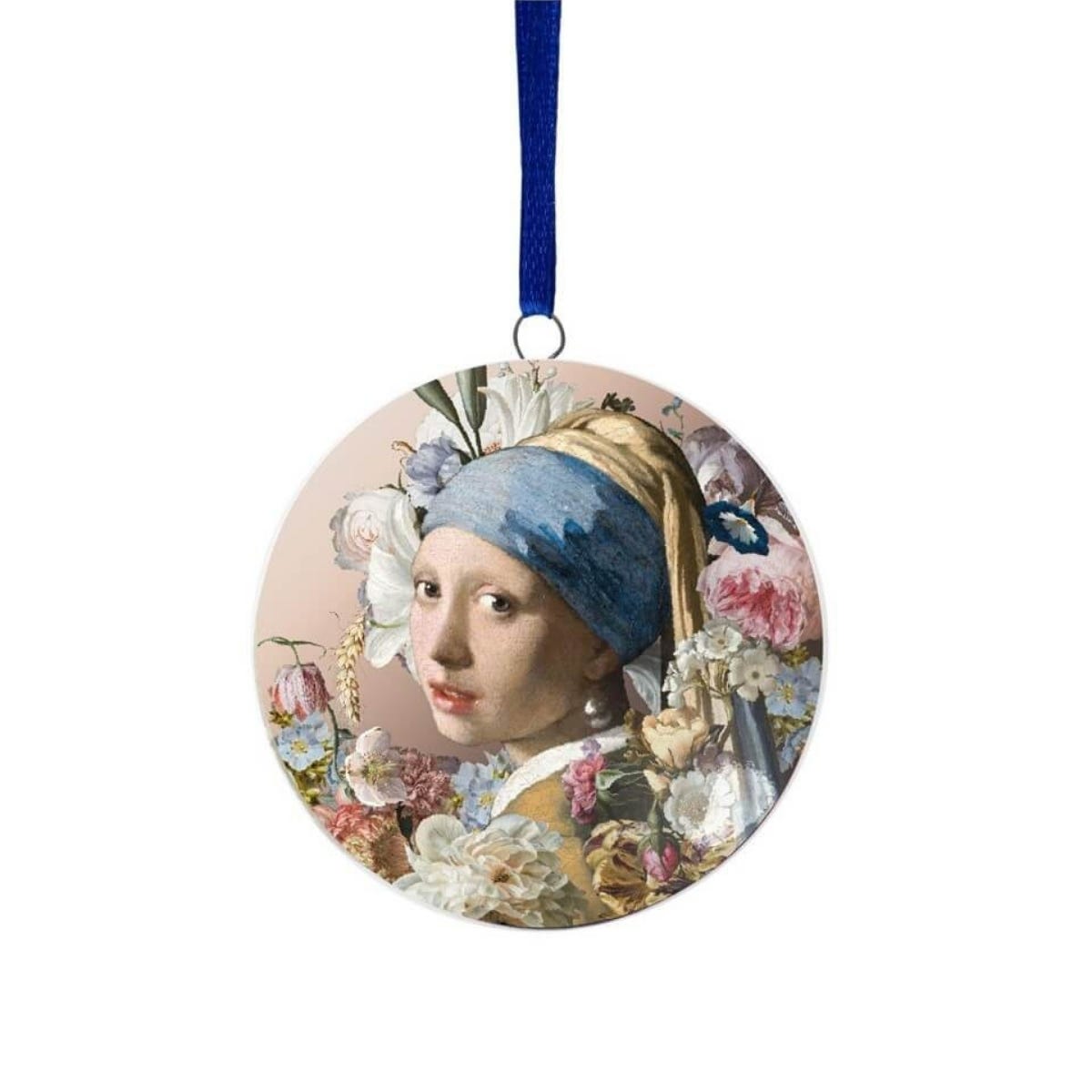 Heinen Delfts Blauw Kerstornament Meisje met de Parel Blauw Ø 6 cm