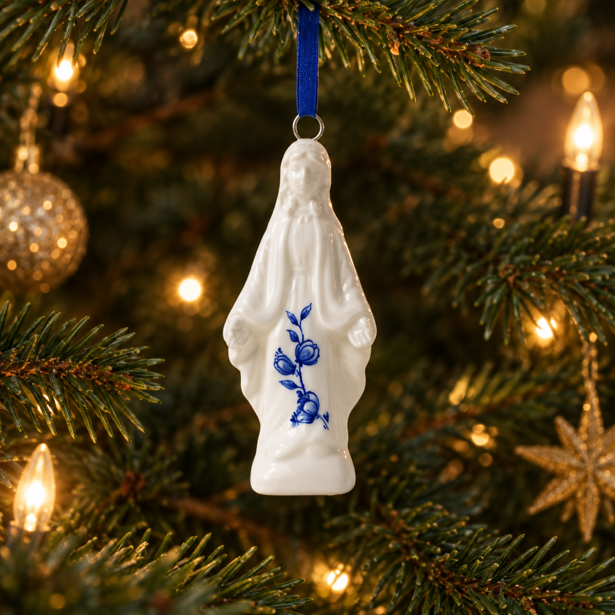 Heinen Delfts Blauw Kerstornament Madonna Blauw 8 cm