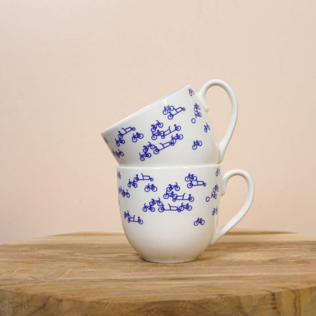 Heinen Delfts Blauw Koffiemok de Blauwe Fiets Set van 2