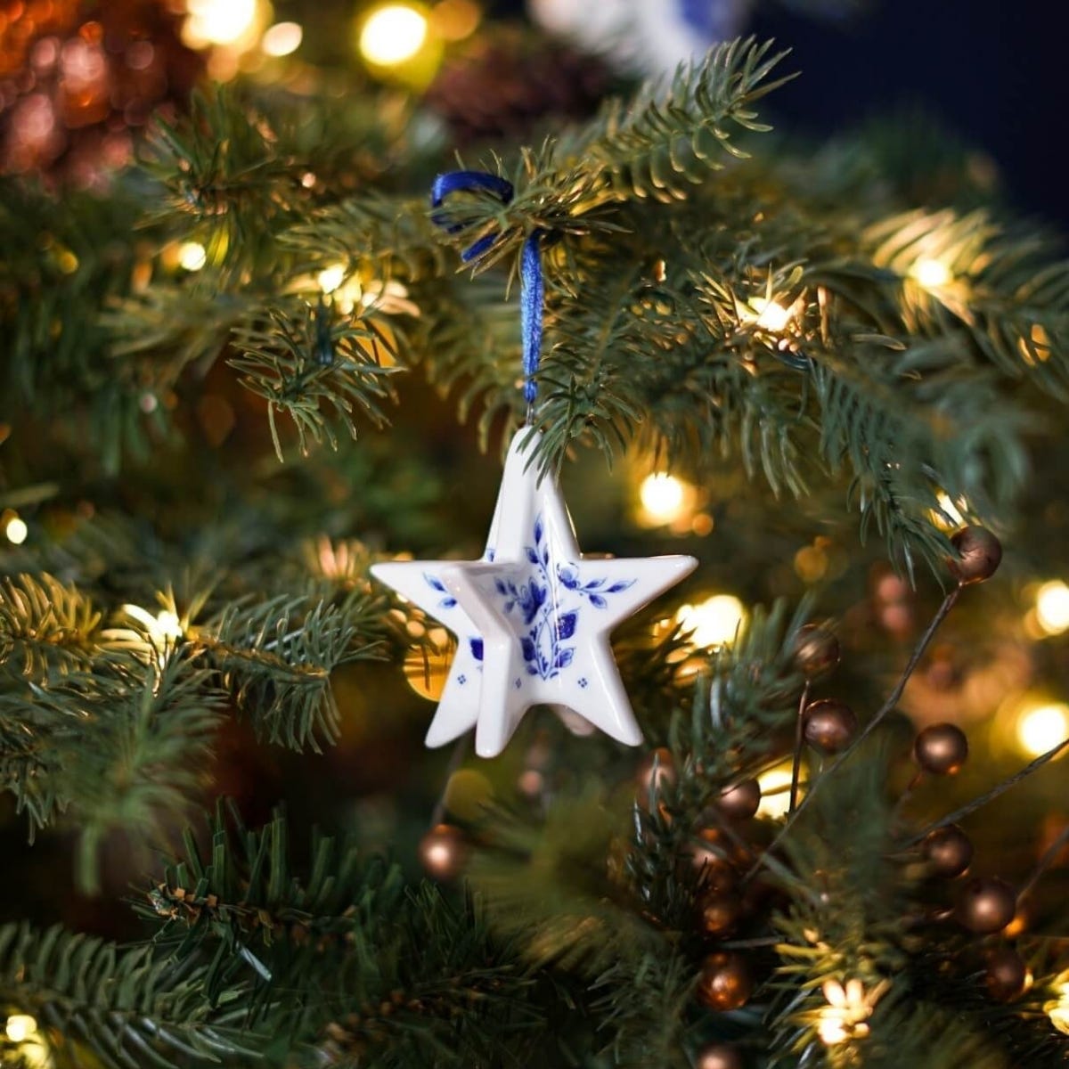Heinen Delfts Blauw Kerstornament Kerstster 3D Blauw Ø 7 cm