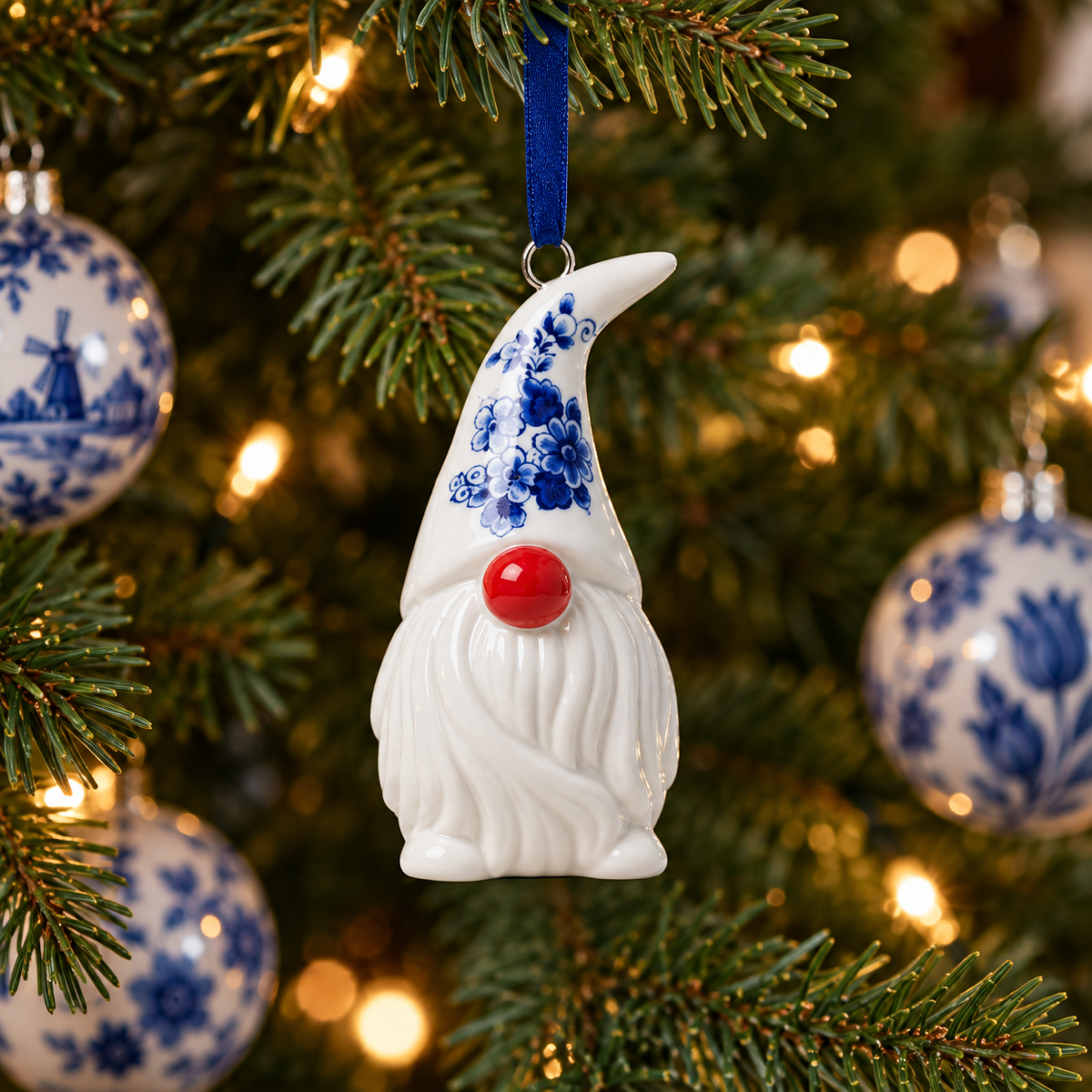 Heinen Delfts Blauw Kerstornament Kabouter Blauw 10 cm