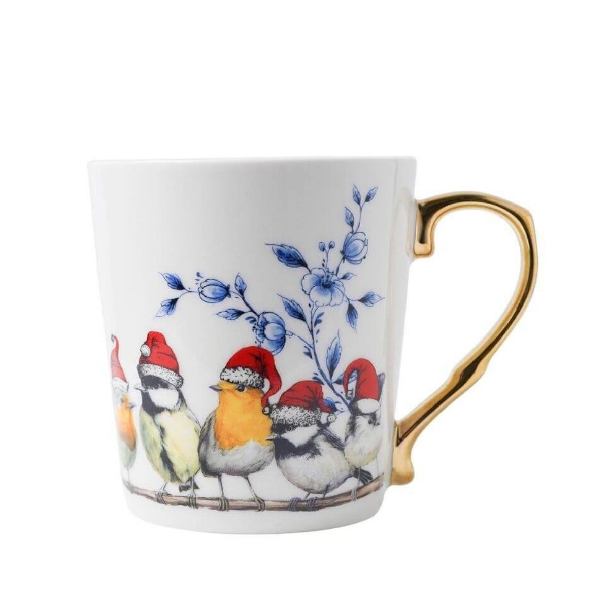 Heinen Delfts Blauw Mok Bosvogels Kerst Blauw Ø 8.5 x 9.5 cm