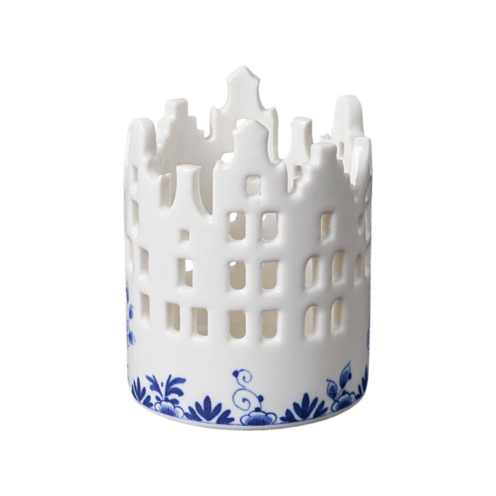Heinen Delfts Blauw Waxinelichthouder Huisjes klein