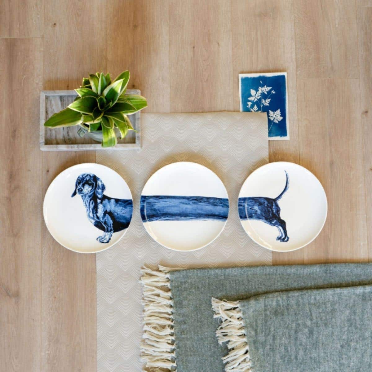 Heinen Delfts Blauw Wandborden Teckel Set van 3