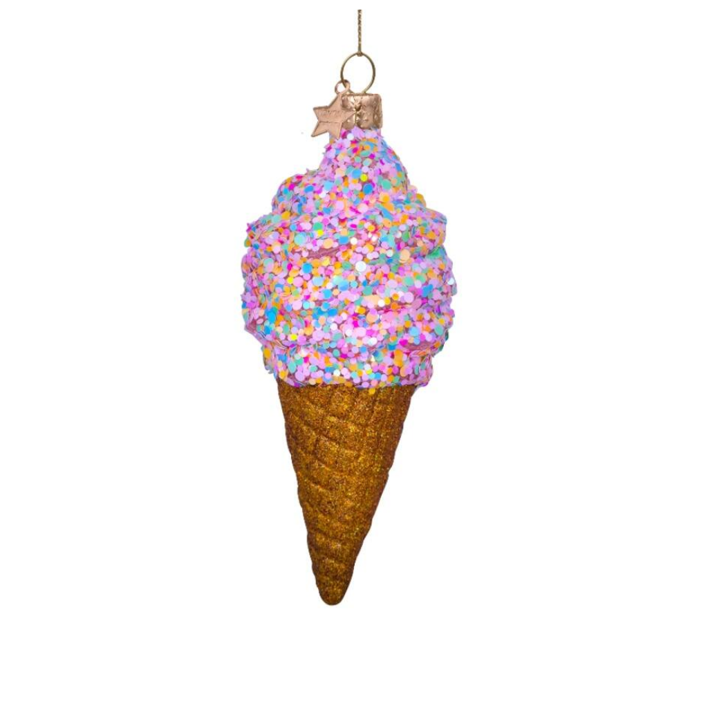 Vondels Kersthanger ijsje disco glitter 15 cm