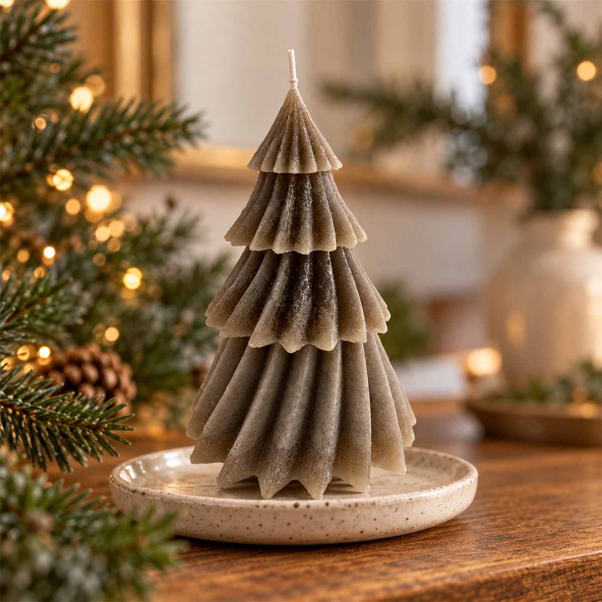 Home Society Kerstkaars Kerstboom Windy Taupe 17 x 13 x 13 cm