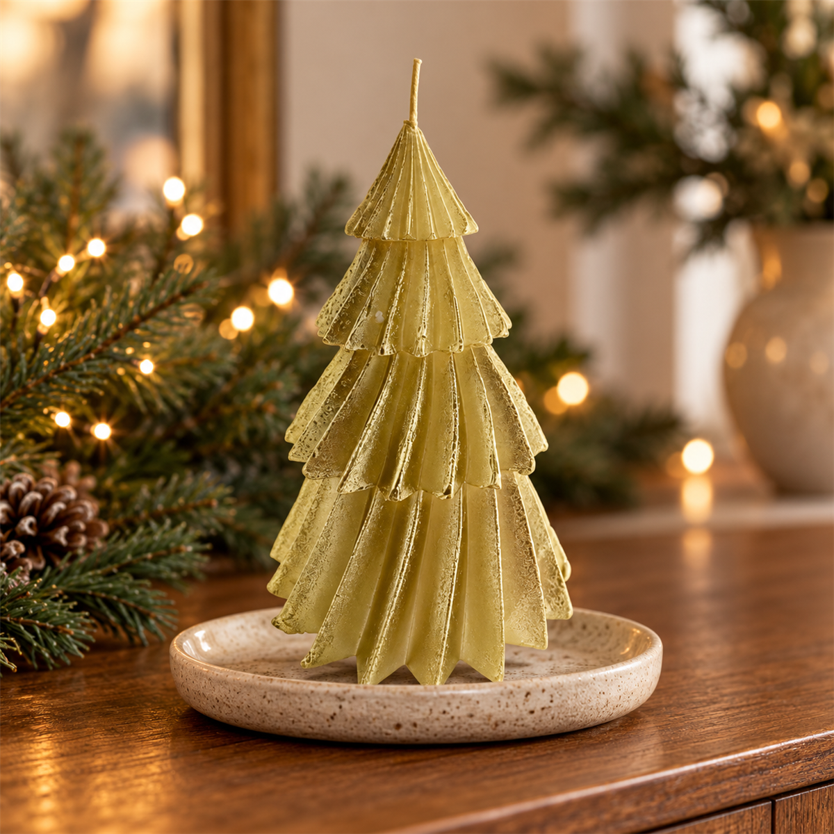 Home Society Kerstkaars Kerstboom Windy Goud 17 x 13 x 13 cm