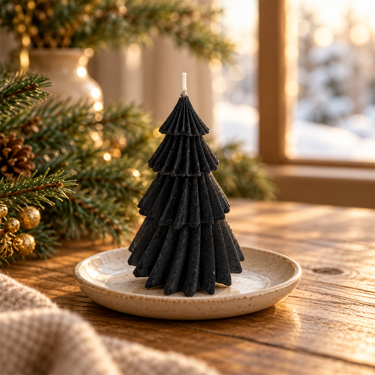 Home Society Kerstkaars Kerstboom Windy S Zwart 11 x 8 x 8 cm