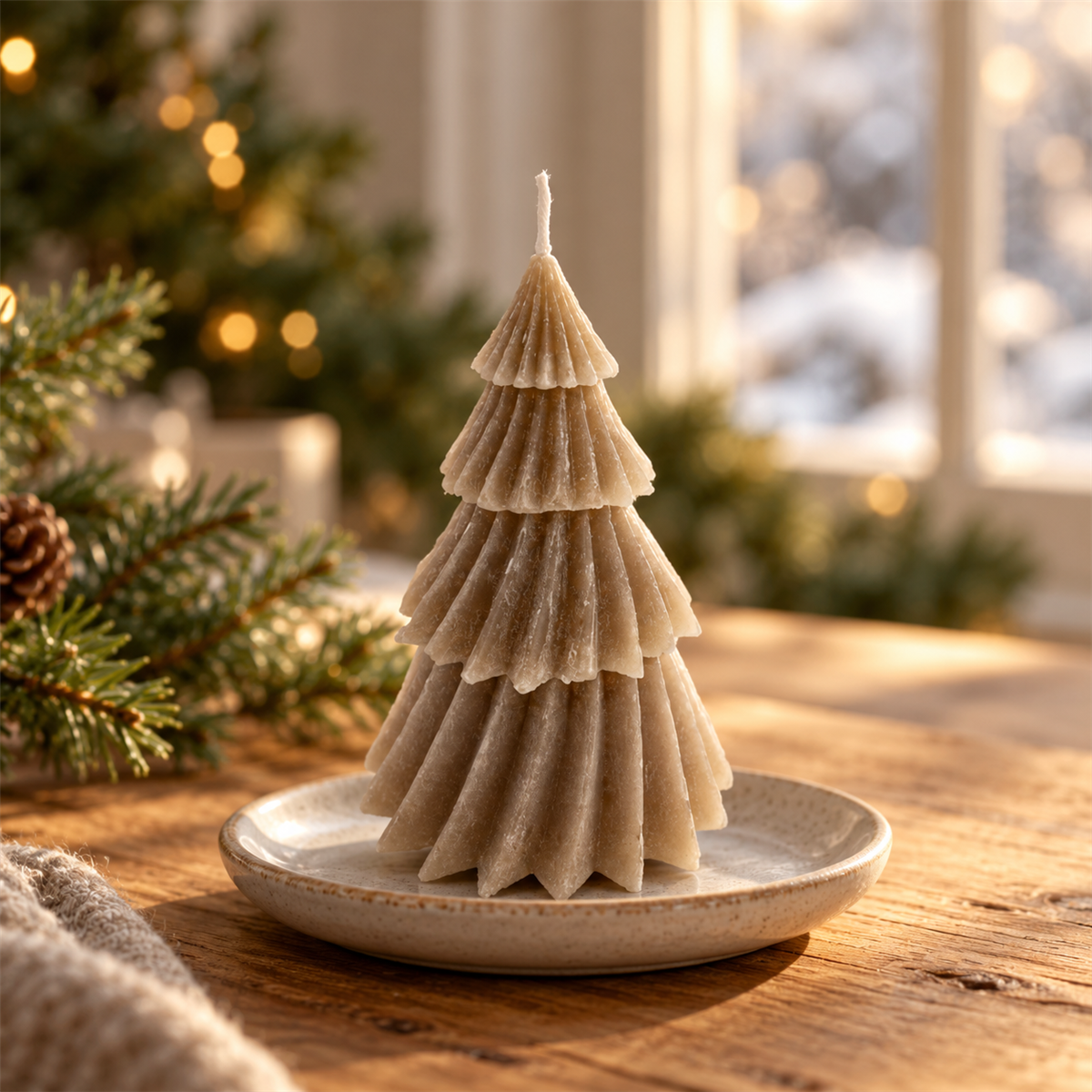 Home Society Kerstkaars Kerstboom Windy S Taupe 11 x 8 x 8 cm