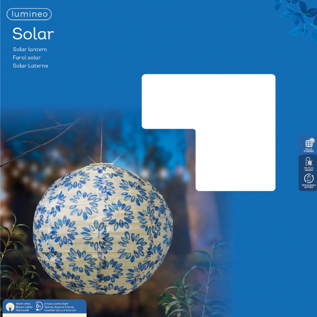 Lumineo Solar lantaarn blauw wit 40 cm