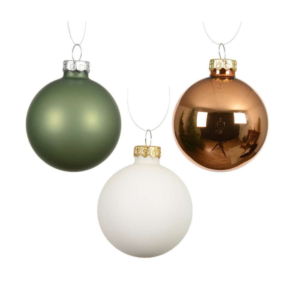 Decoris Kerstballen glas groen-wit-goud 16 stuks Ø 8 cm