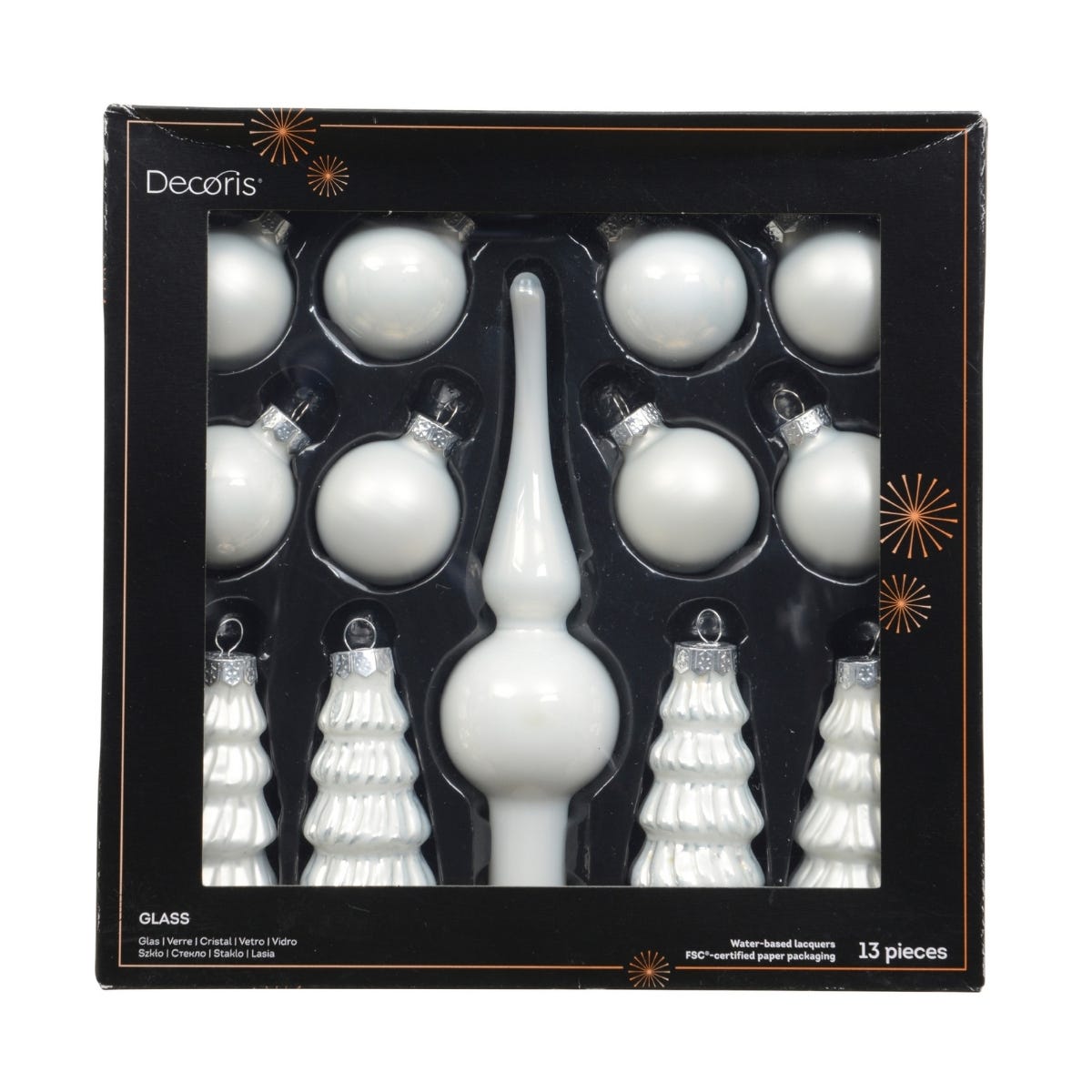 Decoris Kerstballen Set  Glas Wit Ø 3 cm 13 Stuks