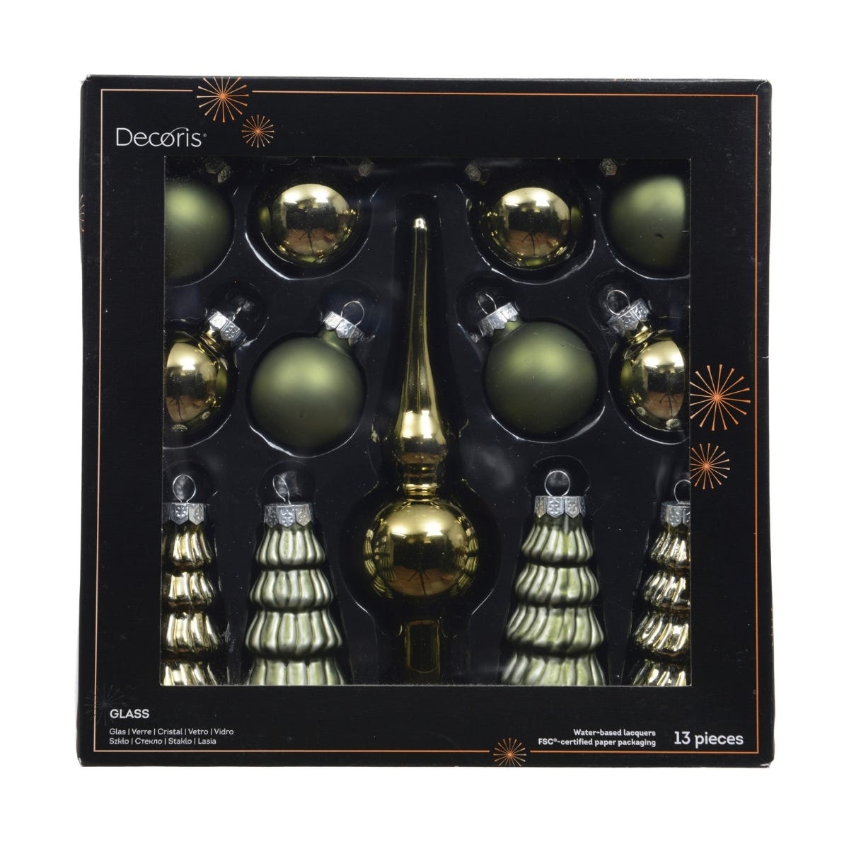 Decoris Kerstballen Set  Glas Groen Ø 3 cm 13 Stuks