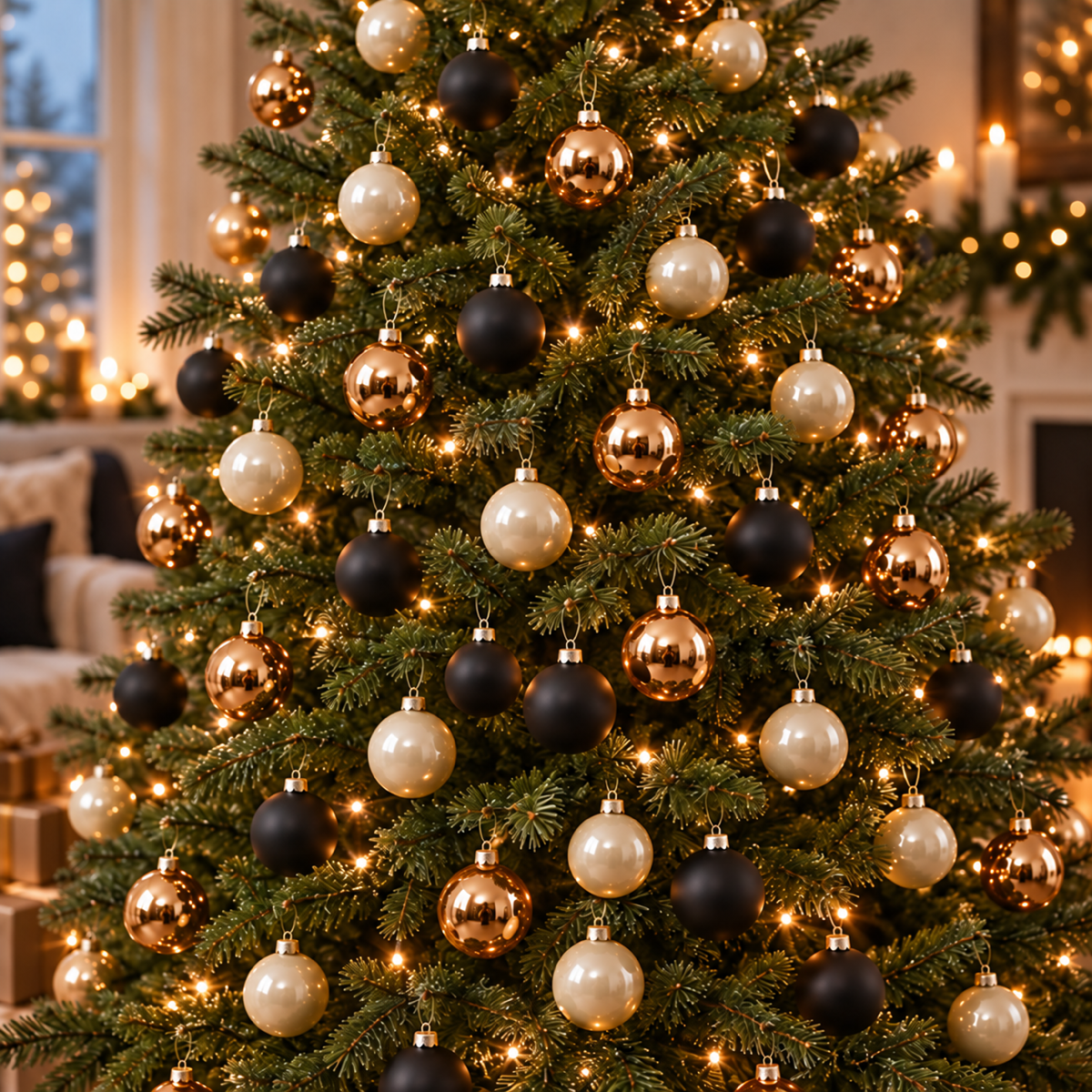 Decoris Kerstbal Glas Mix Creme Goud Zwart 49 stuks 6 cm