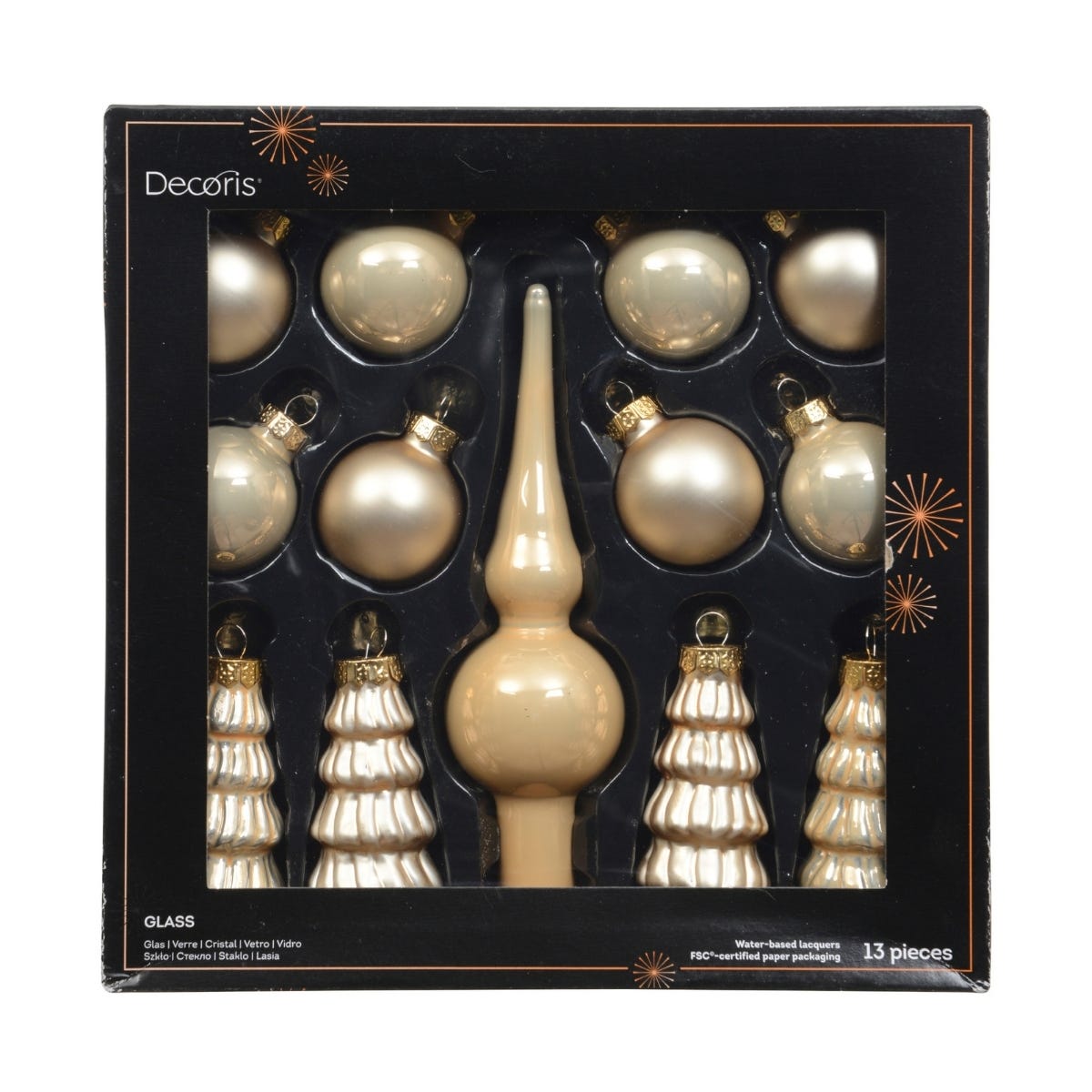 Decoris Kerstballen Set  Glas Beige Ø 3 cm 13 Stuks