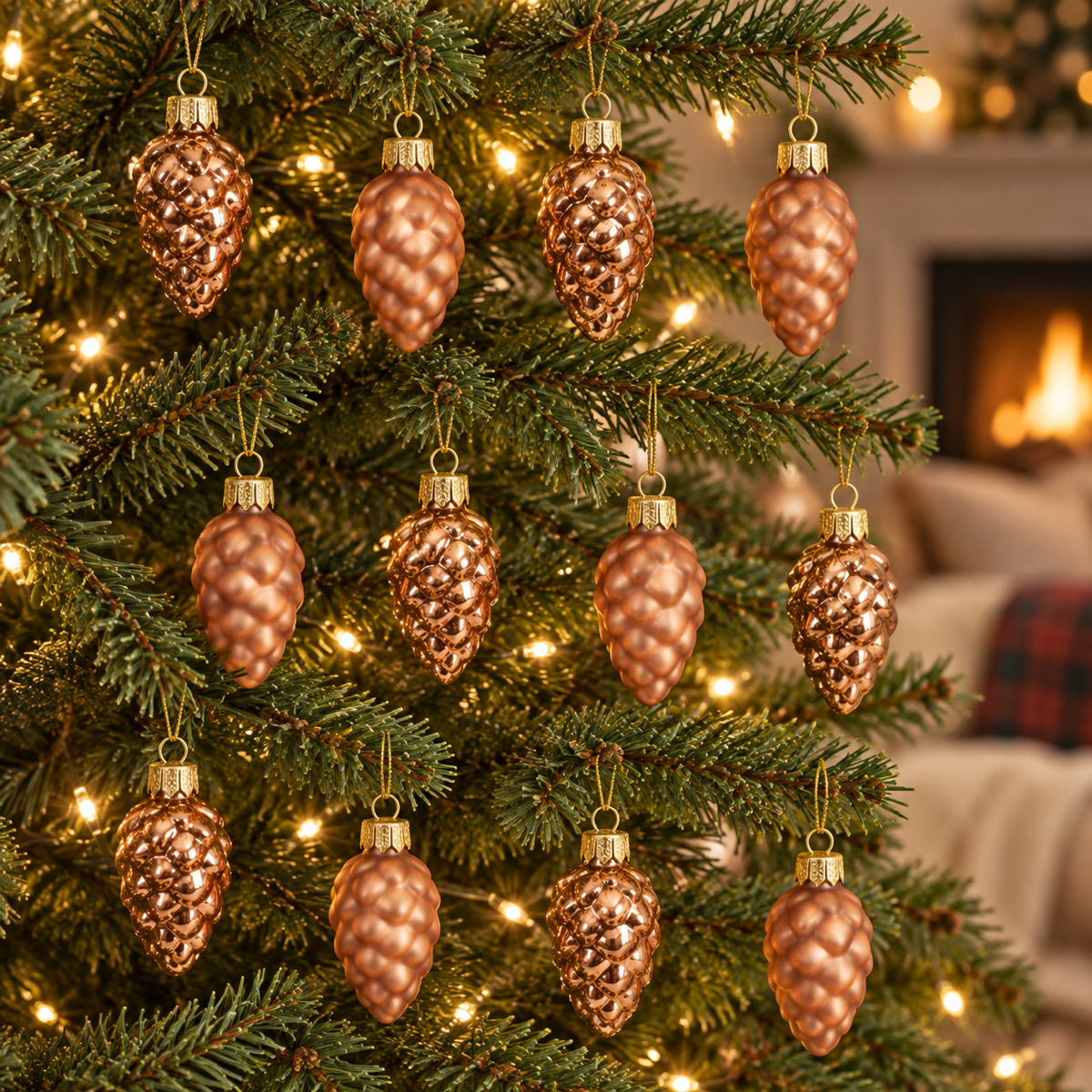 Decoris Kerstornament Dennenappel Glas Roze 12 stuks 6 x 2.5 cm